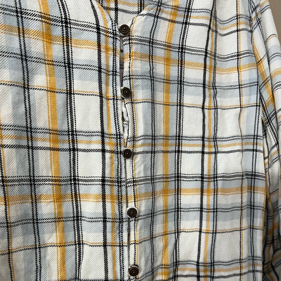 Maurices Women Long Sleeve Top White Yellow Plaid Tie Front Button Up - XS - Picture 9 of 15